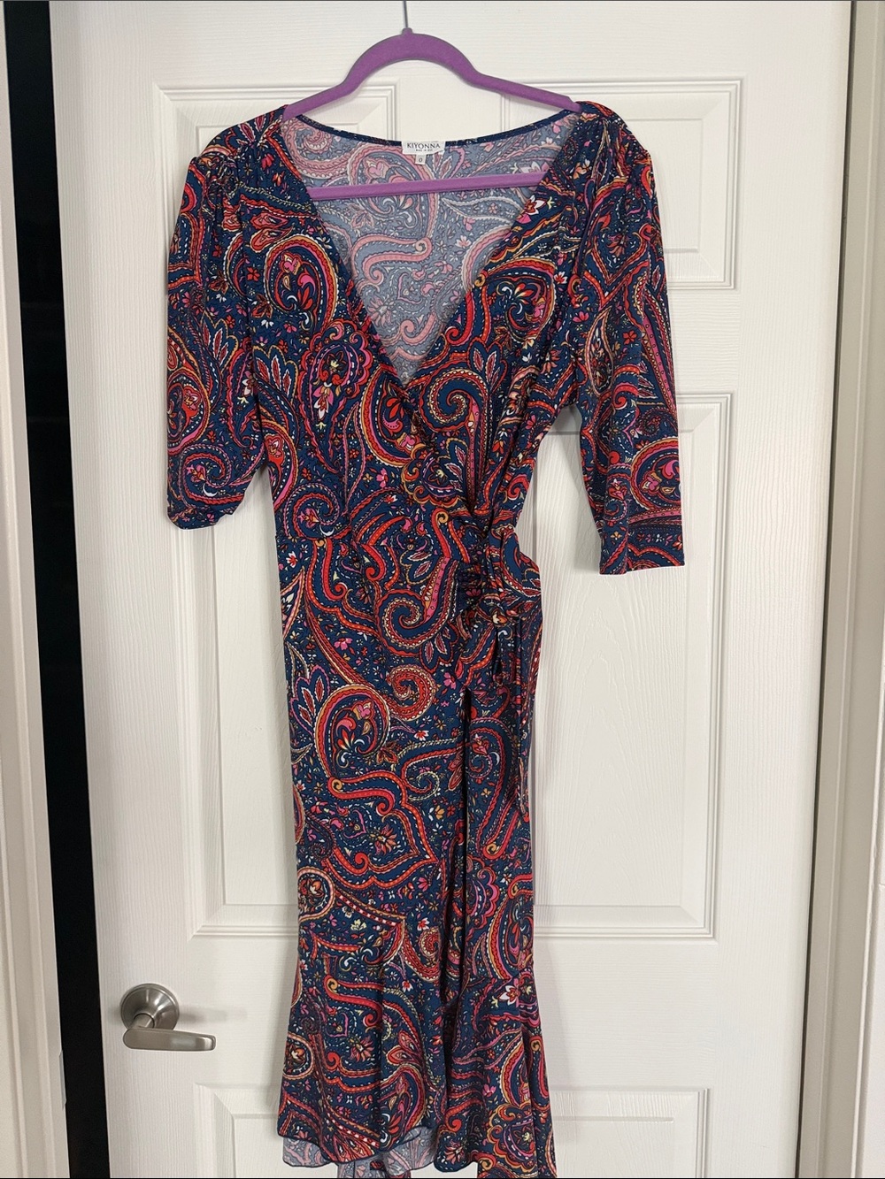 Kiyonna Navy and Red Paisley Wrap Midi Dress